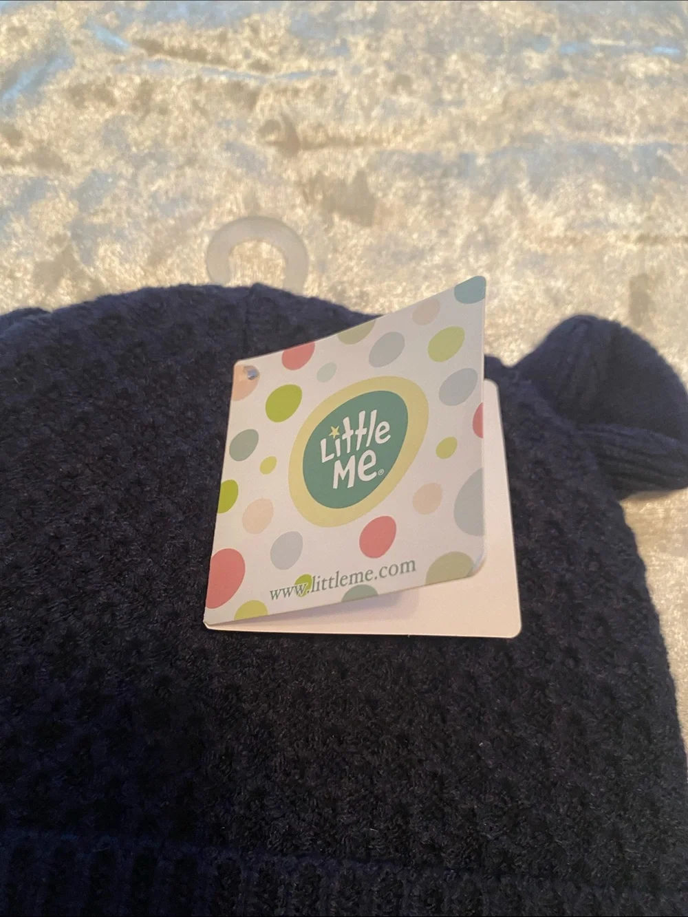 Little Me Navy Knit Hat with Ear Details and Matching Booties